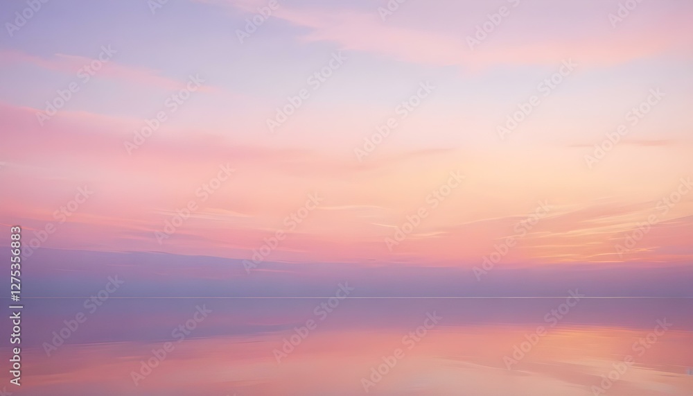 Fototapeta premium Simple calm blue sea, ocean under a sunset sky. Gradient sky, gradient sea, colourful, pink sky, purple sky, blue sky, orange sky. Calm mood, mood photo, sea, sky background. Landscape. heaven, dawn.