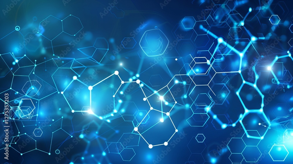 Futuristic hexagonal molecular structure with abstract technology and science background design in blue tones Futuristic hexagonal molecular structure with abstract technology and science background design in blue tones