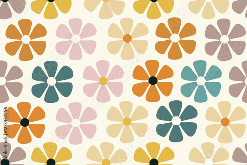 Colorful trendy abstract flower art seamless