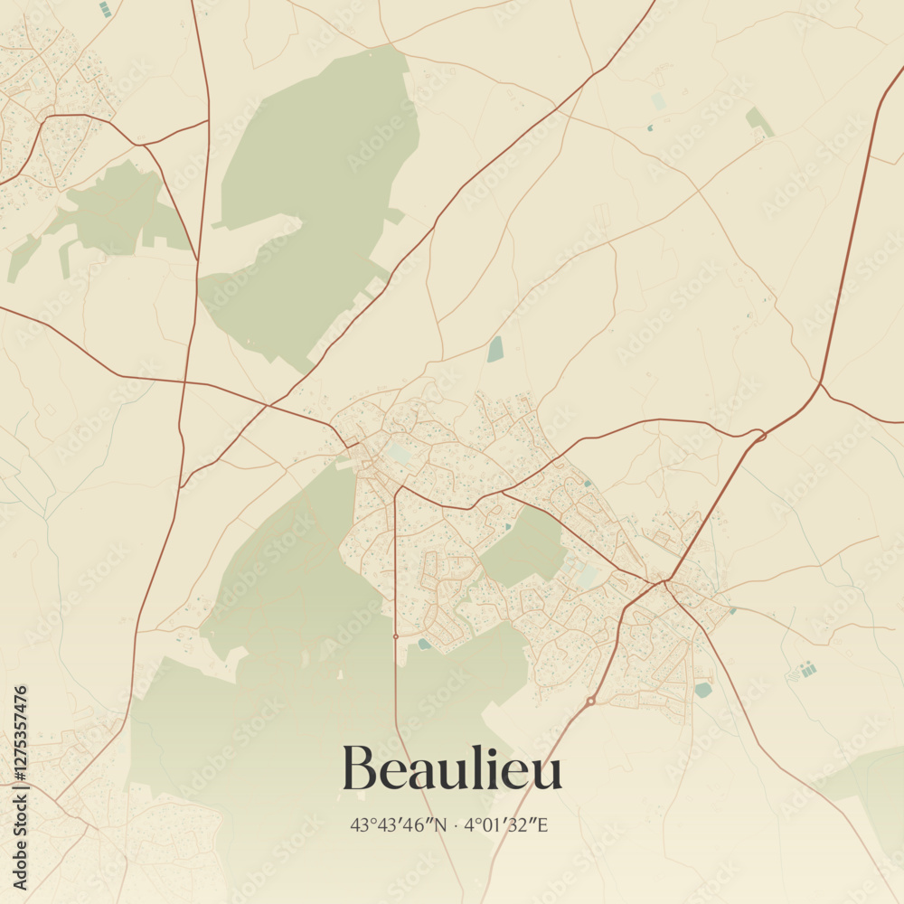 Fototapeta premium Vintage map of Beaulieu, France.