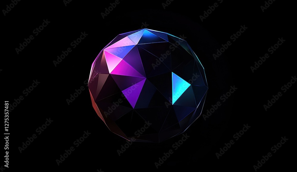 Abstract polygonal sphere with vibrant color gradients on black background. Abstract polygonal sphere with vibrant color gradients on black background.