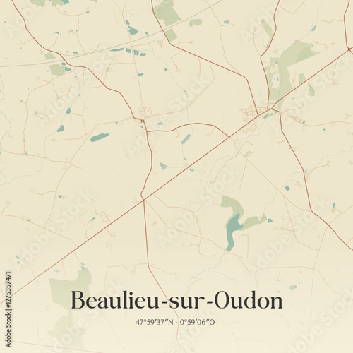 Vintage map of Beaulieu-sur-Oudon, France.