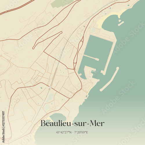 Vintage map of Beaulieu-sur-Mer, France.