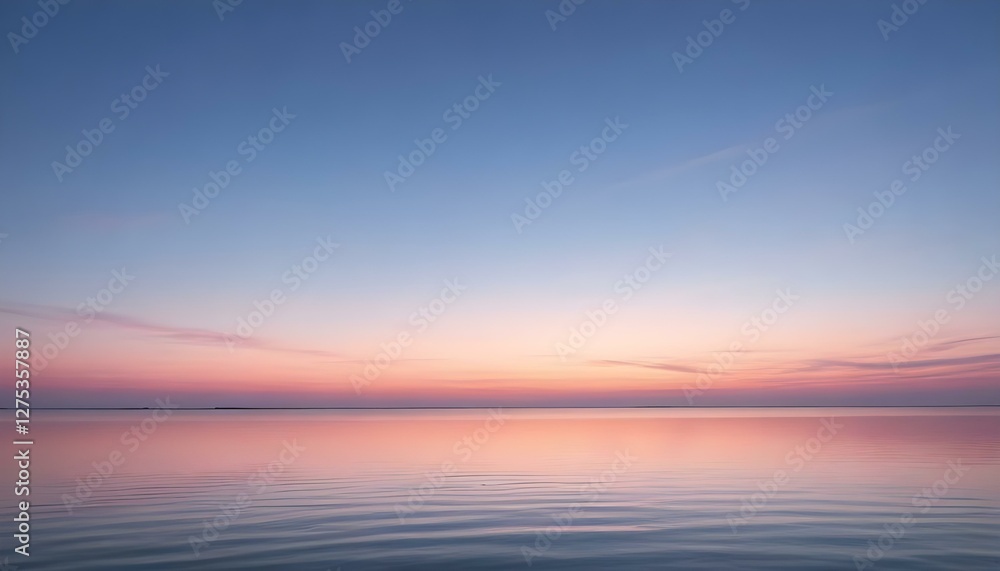Obraz premium Simple calm blue sea, ocean under a sunset sky. Gradient sky, gradient sea, colourful, pink sky, purple sky, blue sky, orange sky. Calm mood, mood photo, sea, sky background. Landscape. heaven, dawn. 