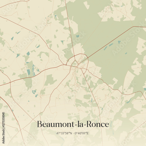 Vintage map of Beaumont-la-Ronce, France.