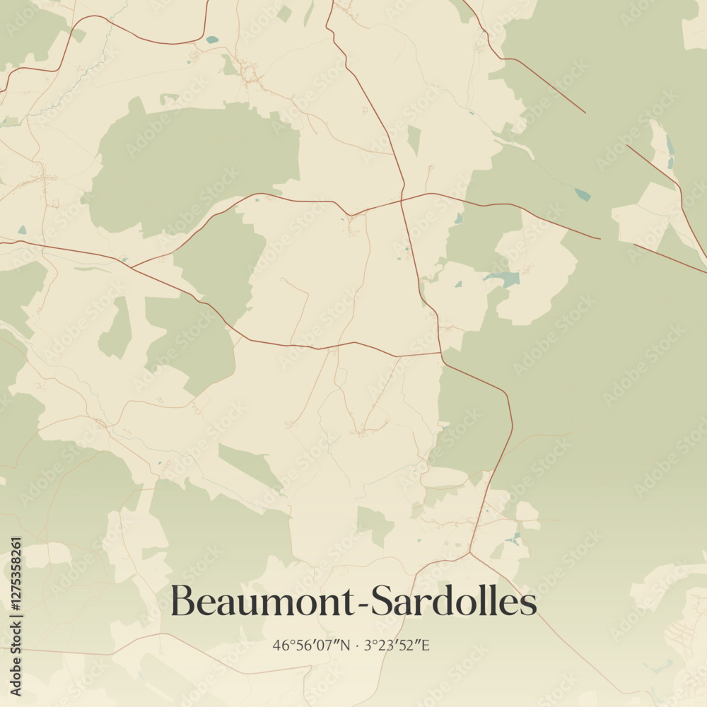 Fototapeta premium Vintage map of Beaumont-Sardolles, France.