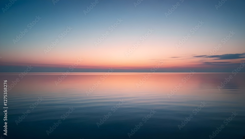 Obraz premium Simple calm blue sea, ocean under a sunset sky. Gradient sky, gradient sea, colourful, pink sky, purple sky, blue sky, orange sky. Calm mood, mood photo, sea, sky background. Landscape. heaven, dawn.
