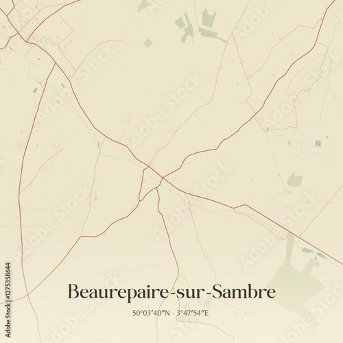 Vintage map of Beaurepaire-sur-Sambre, France.