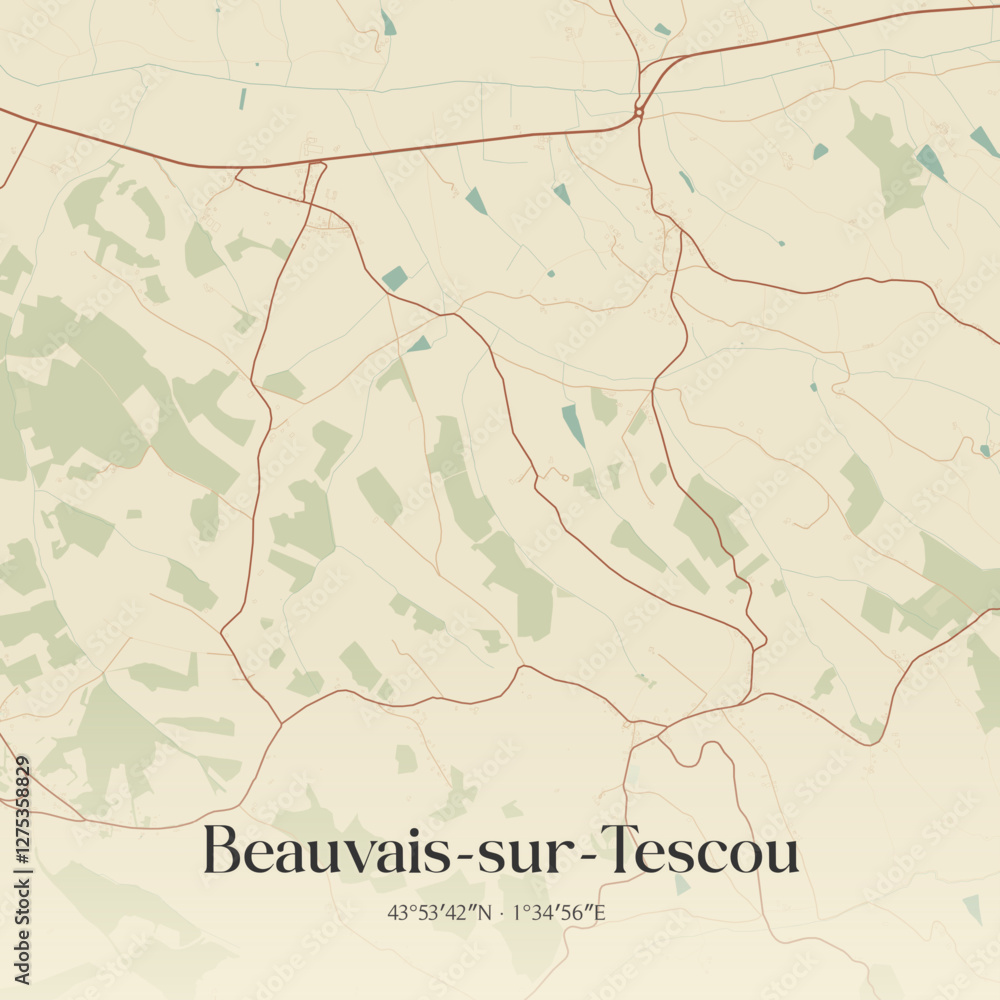 Fototapeta premium Vintage map of Beauvais-sur-Tescou, France.