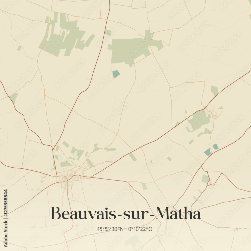 Fototapeta premium Vintage map of Beauvais-sur-Matha, France.