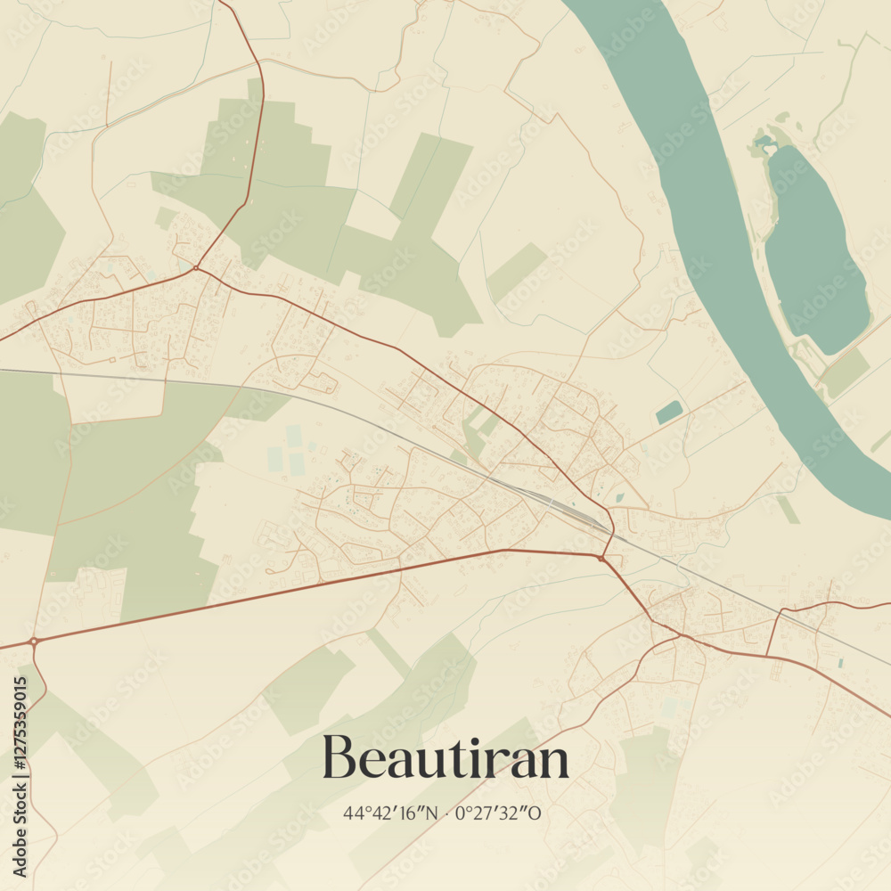 Obraz premium Vintage map of Beautiran, France.