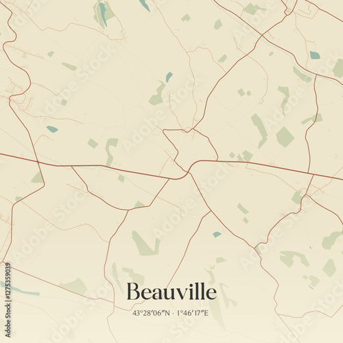Vintage map of Beauville, France.