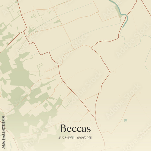 Vintage map of Beccas, France.