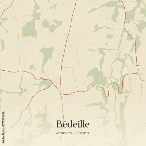 Vintage map of Bédeille, France.