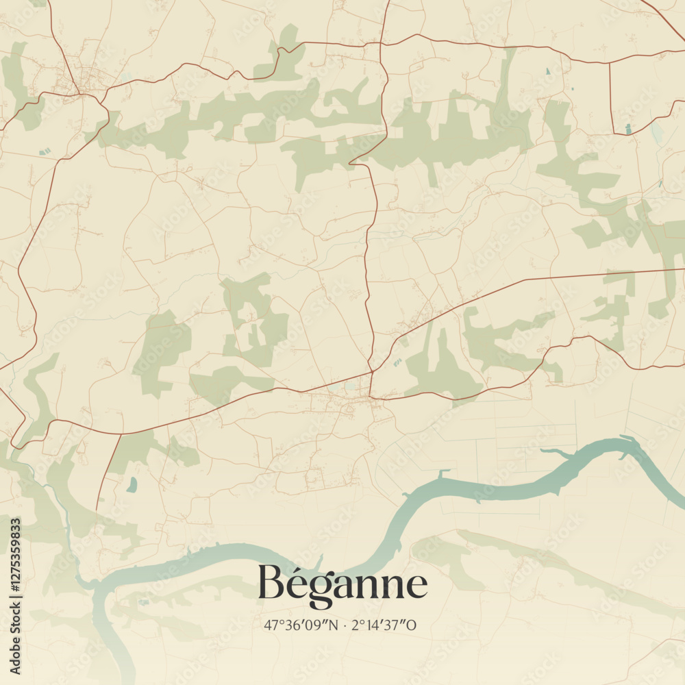 Obraz premium Vintage map of Béganne, France.