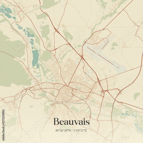 Vintage map of Beauvais, France.