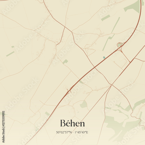 Vintage map of Béhen, France.
