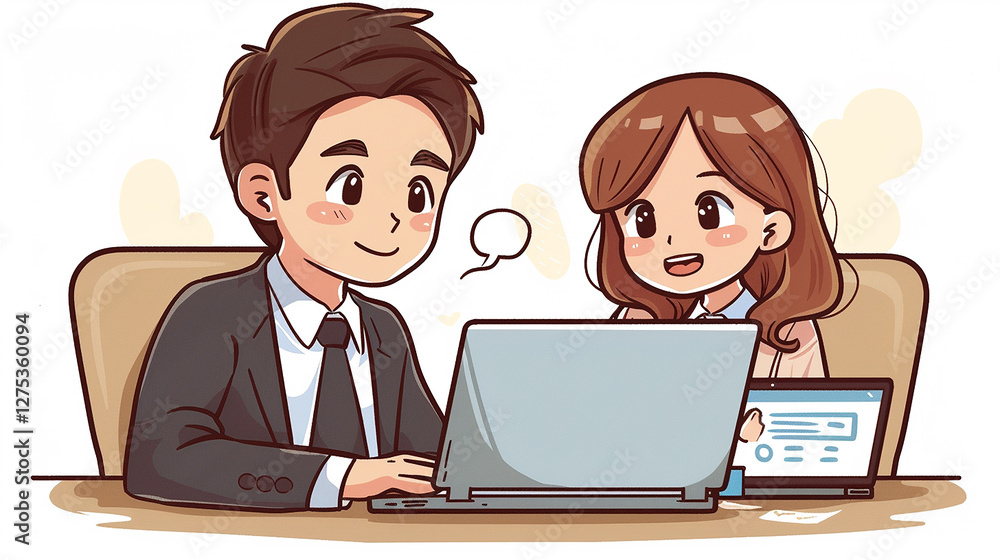 two business people working together on laptop two business people working together on laptop