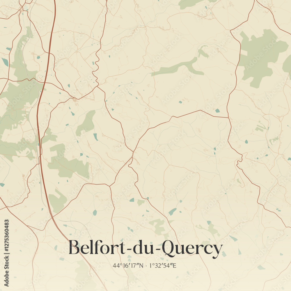 Fototapeta premium Vintage map of Belfort-du-Quercy, France.