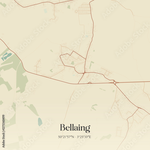 Vintage map of Bellaing, France.