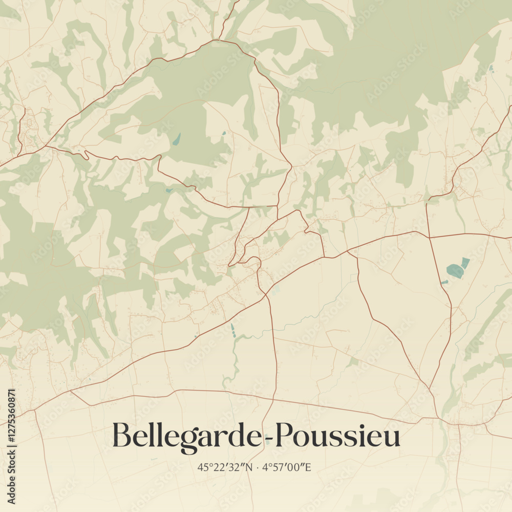 Fototapeta premium Vintage map of Bellegarde-Poussieu, France.