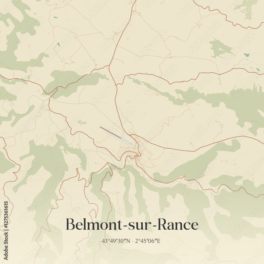 Fototapeta premium Vintage map of Belmont-sur-Rance, France.