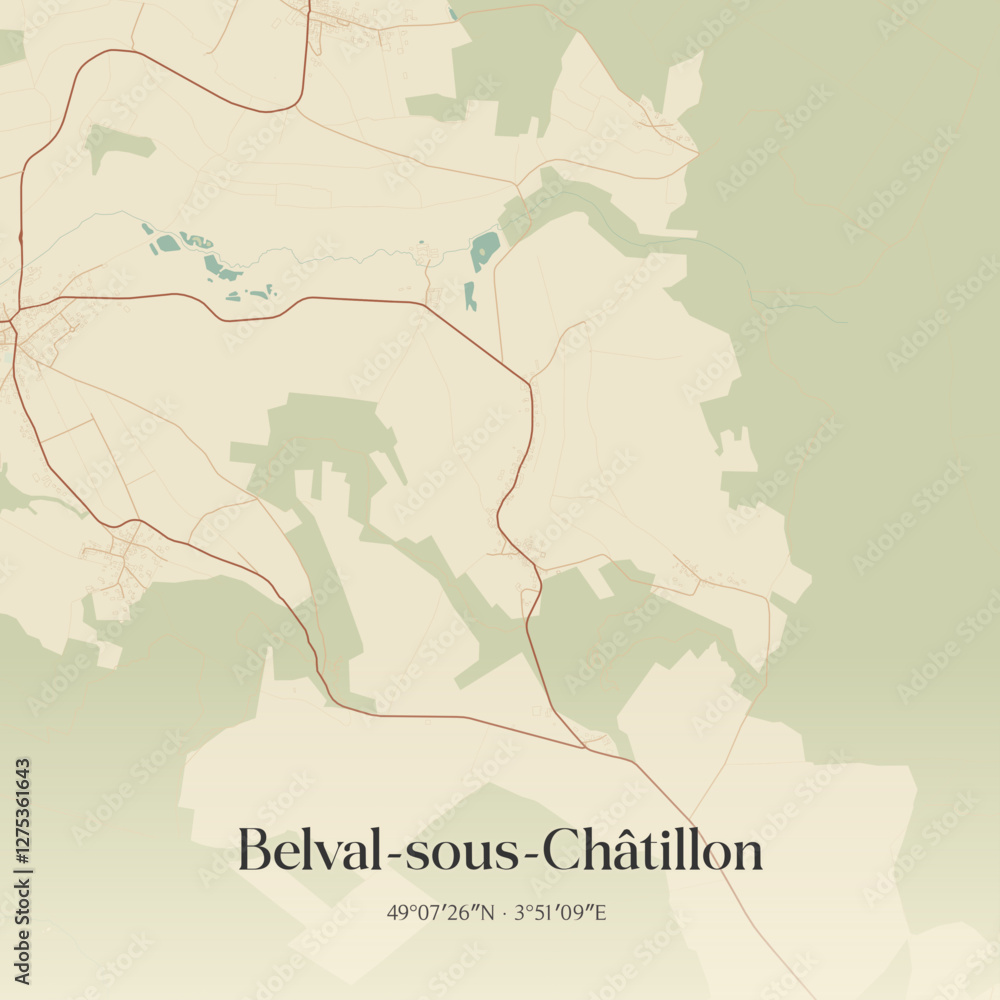 Obraz premium Vintage map of Belval-sous-Châtillon, France.