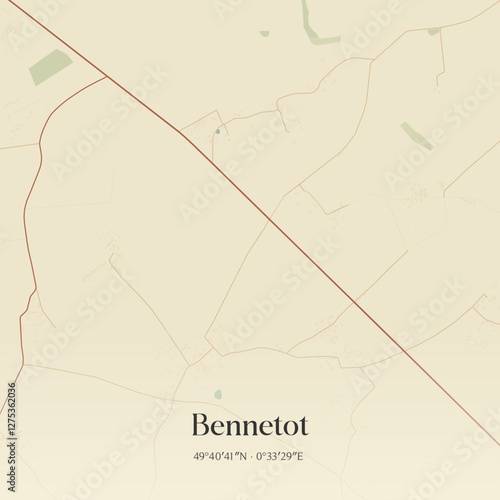 Vintage map of Bennetot, France.