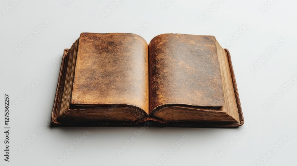 Fototapeta premium Antique Leather-Bound Book with Aging Pages and Distressed Cover. Generative AI