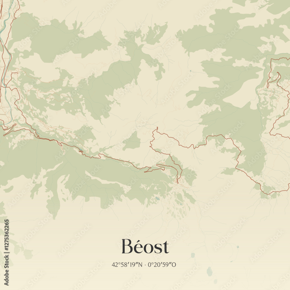 Fototapeta premium Vintage map of Béost, France.