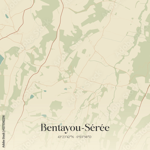 Vintage map of Bentayou-Sérée, France.