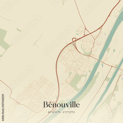Vintage map of Bénouville, France.
