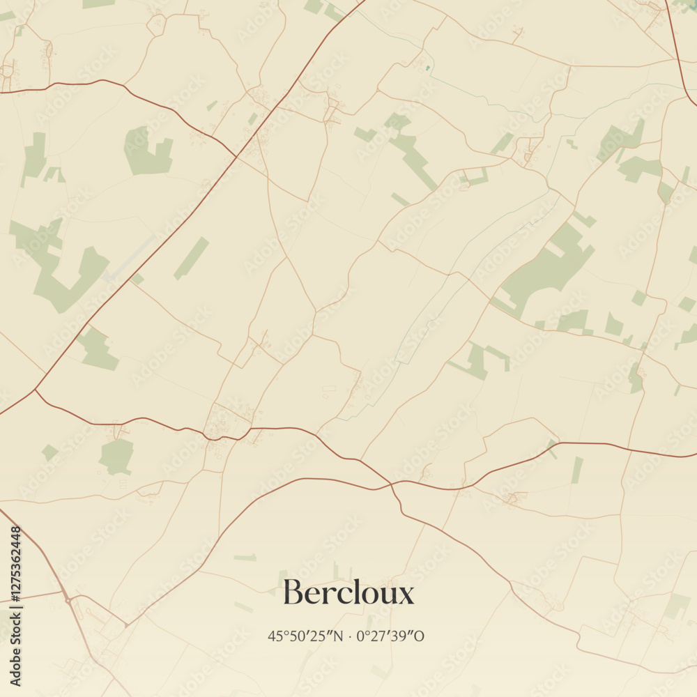 Fototapeta premium Vintage map of Bercloux, France.