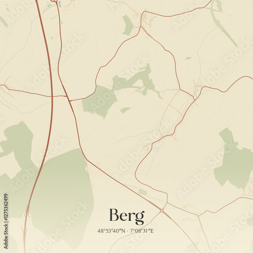 Vintage map of Berg, France.