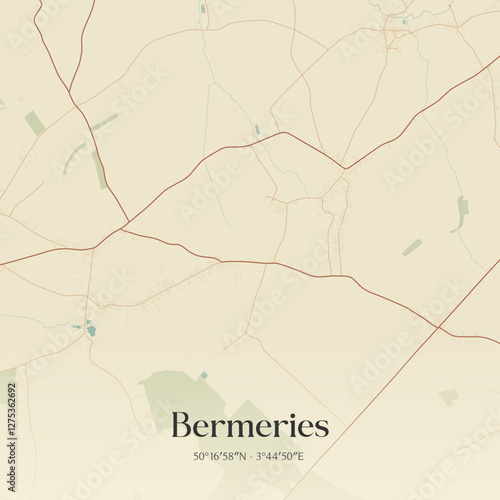 Vintage map of Bermeries, France.