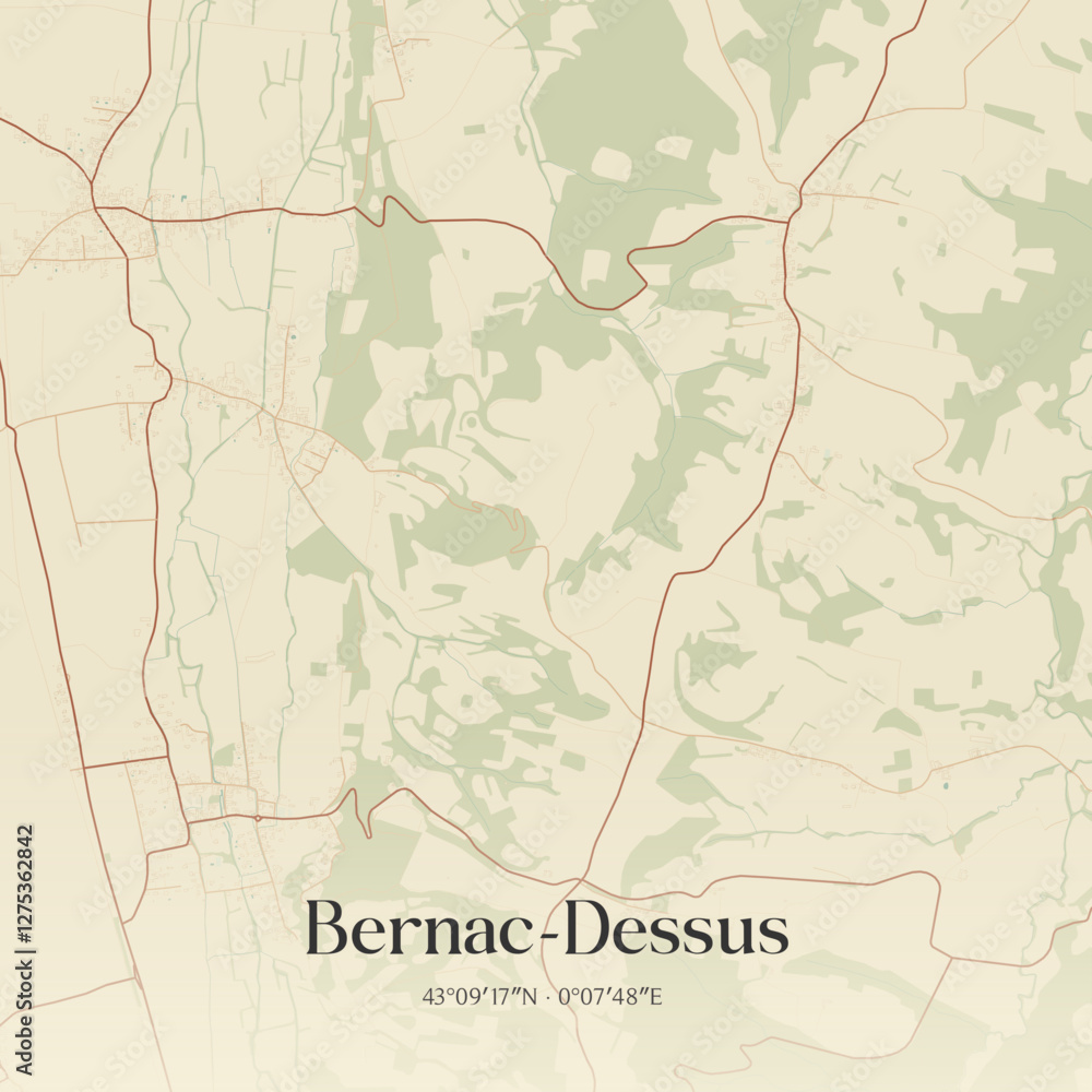 Fototapeta premium Vintage map of Bernac-Dessus, France.