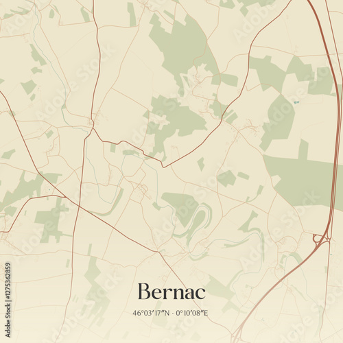Vintage map of Bernac, France.