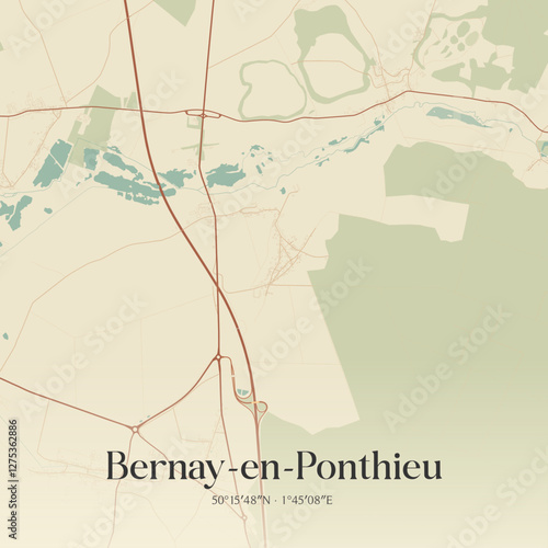 Vintage map of Bernay-en-Ponthieu, France.