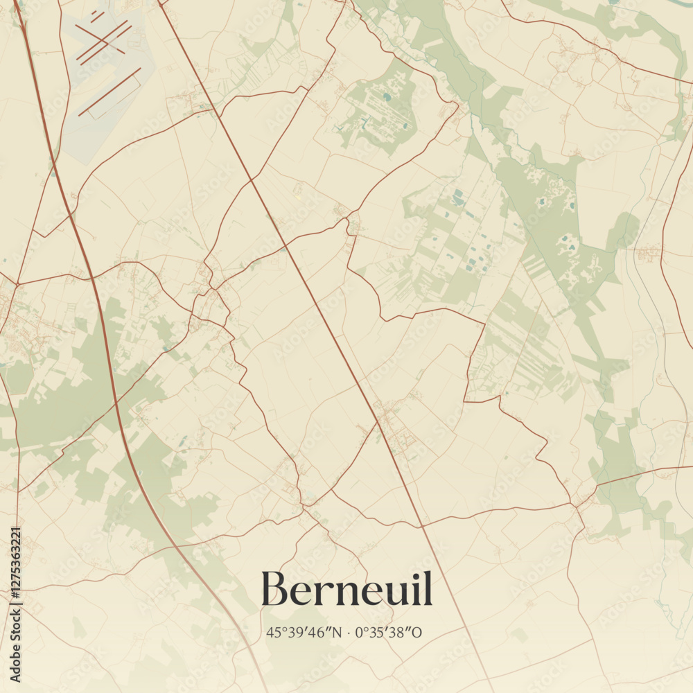 Fototapeta premium Vintage map of Berneuil, France.
