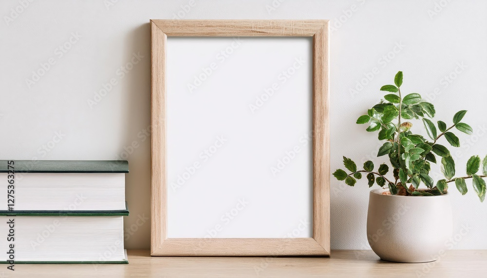 Charming Scandinavian Style Vertical Frame Showcasing a Green Trailing Plant Pot, Perfect for Modern Home Decor or Digital Art