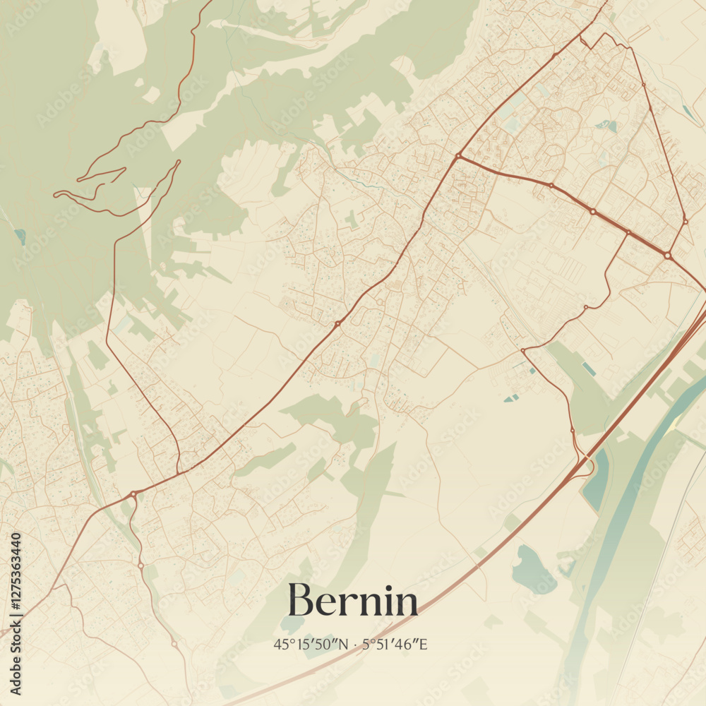 Obraz premium Vintage map of Bernin, France.