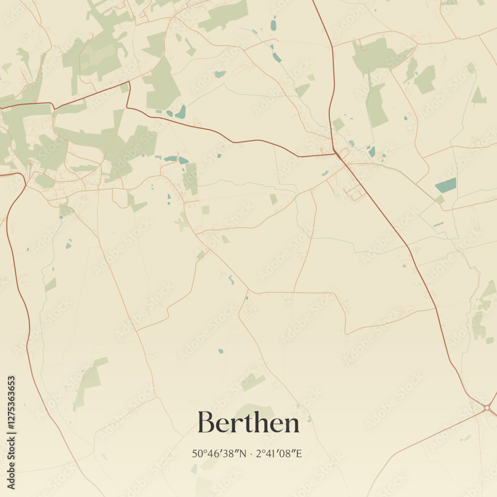 Fototapeta premium Vintage map of Berthen, France.