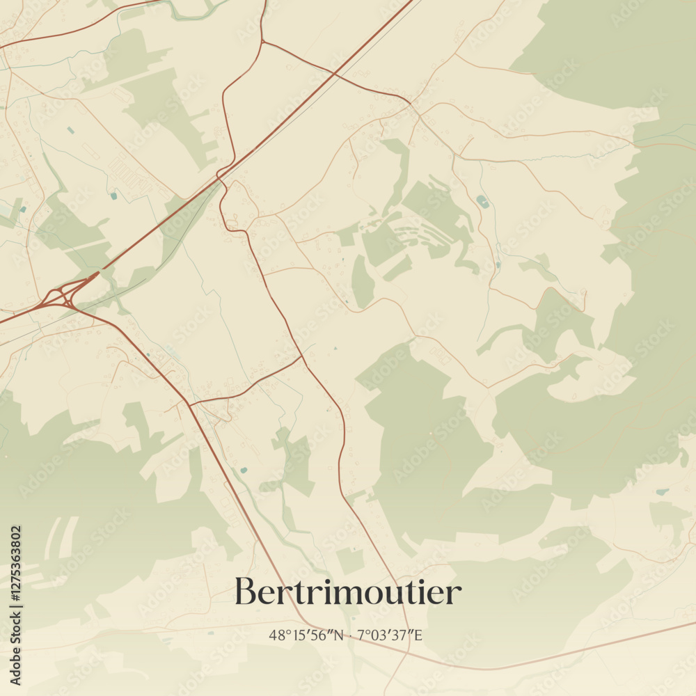 Obraz premium Vintage map of Bertrimoutier, France.