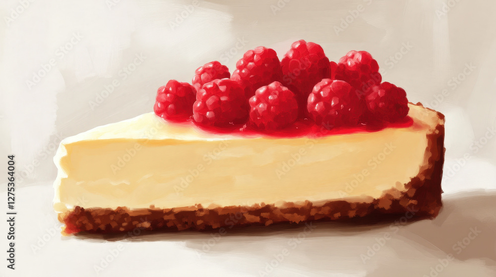 Artistic Watercolor Painting of a Raspberry Cheesecake Slice with a Golden Crust Artistic Watercolor Painting of a Raspberry Cheesecake Slice with a Golden Crust