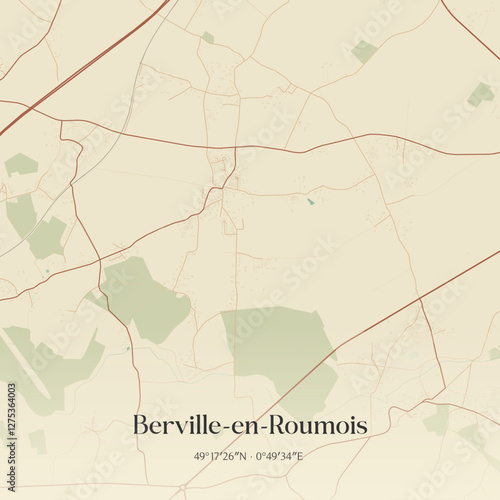 Vintage map of Berville-en-Roumois, France.