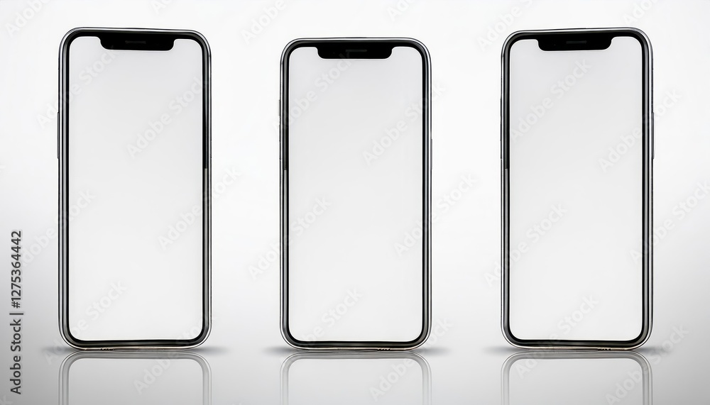 Minimalist Smartphone Mockup Blank Screen Illuminating Modern Design in a ThreePosition Scene, Presenting a Sophisticated and Sleek Front and Side View Minimalist Smartphone Mockup Blank Screen Illuminating Modern Design in a ThreePosition Scene, Presenting a Sophisticated and Sleek Front and Side View