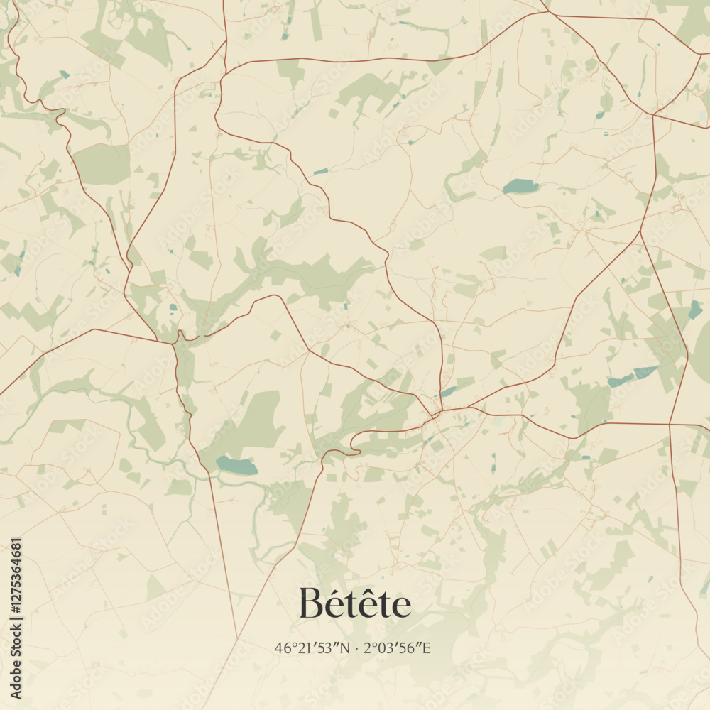 Obraz premium Vintage map of Bétête, France.