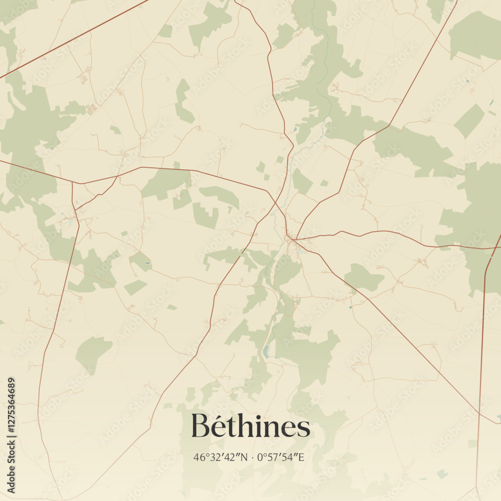 Fototapeta premium Vintage map of Béthines, France.