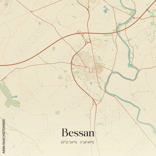 Vintage map of Bessan, France.