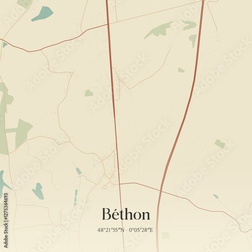 Vintage map of Béthon, France.